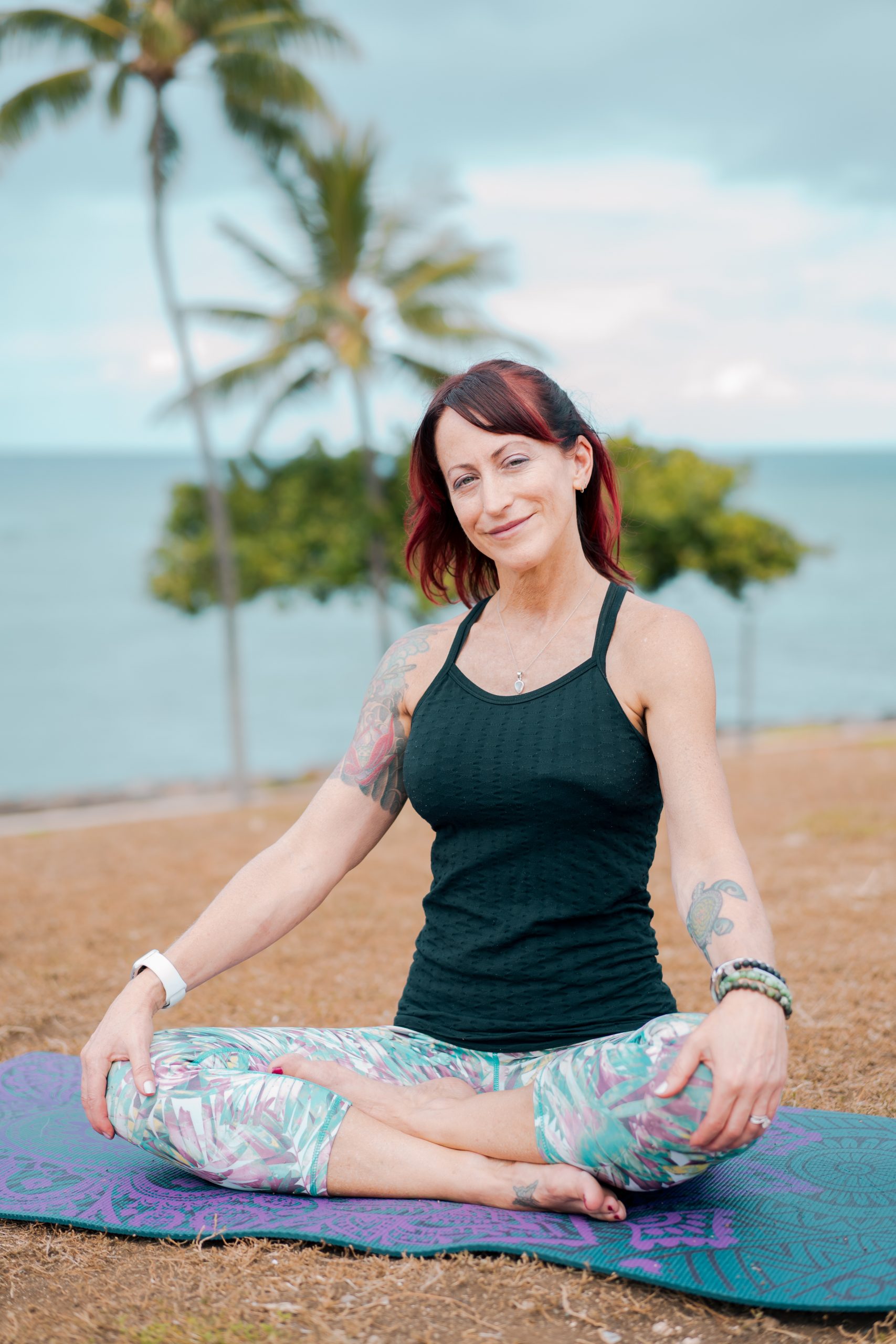 Maria on yoga mat outdoors. Veg Out With Maria