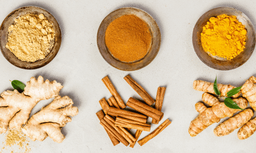 ginger, cinnamon, and turmeric. Anti-inflammatory spices.