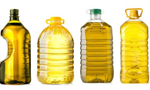 bottles of vegetable oil high in omega-6 fatty acids.