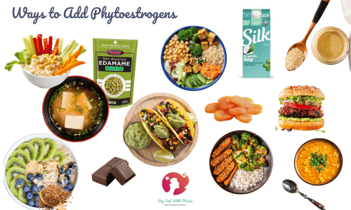 Pictures of ways to add phytoestrogens to your diet. How Phytoestrogens can support hormone balance in menopause. Veg Out With Maria